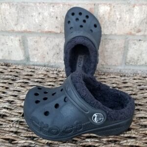 Crocs BLACK Lined Clogs Unisex Shoes (Childs Size 7c) Boys Girls Toddler SlipOn